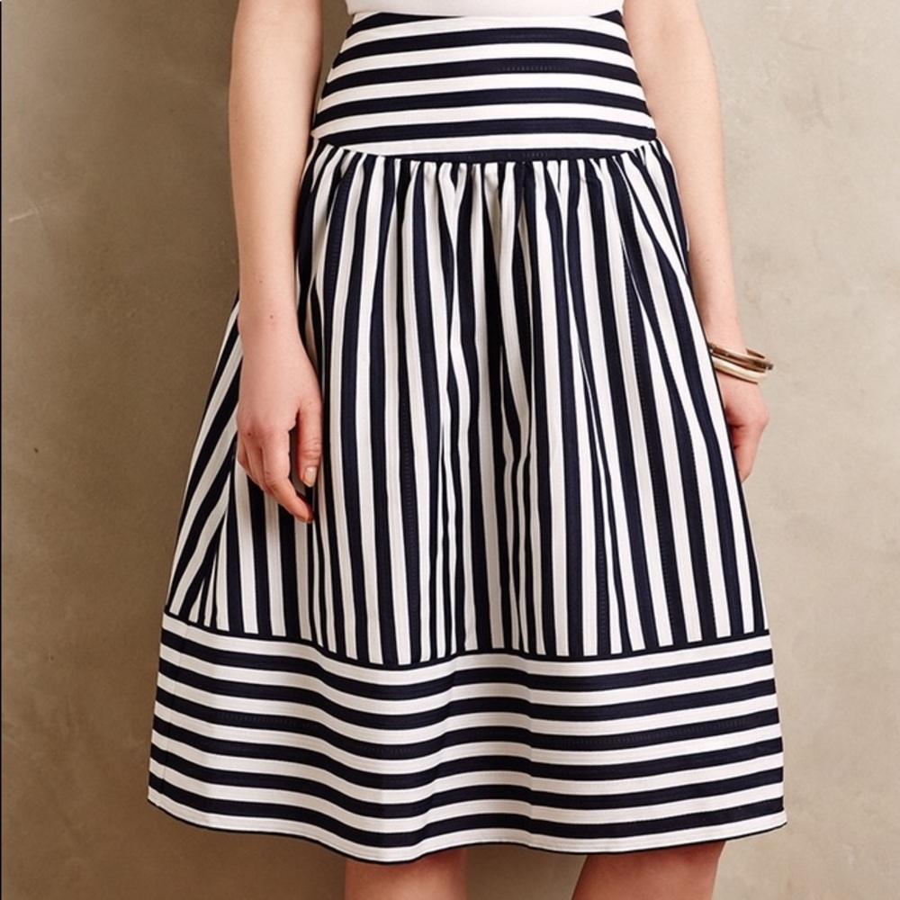 Anthropologie Maeve Navy & White Striped Skirt
